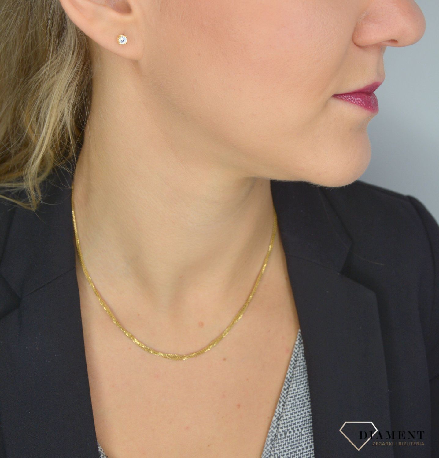 Złote kolczyki przy uchu 585 oprawiona cyrkonia KL 9393 585.jpg